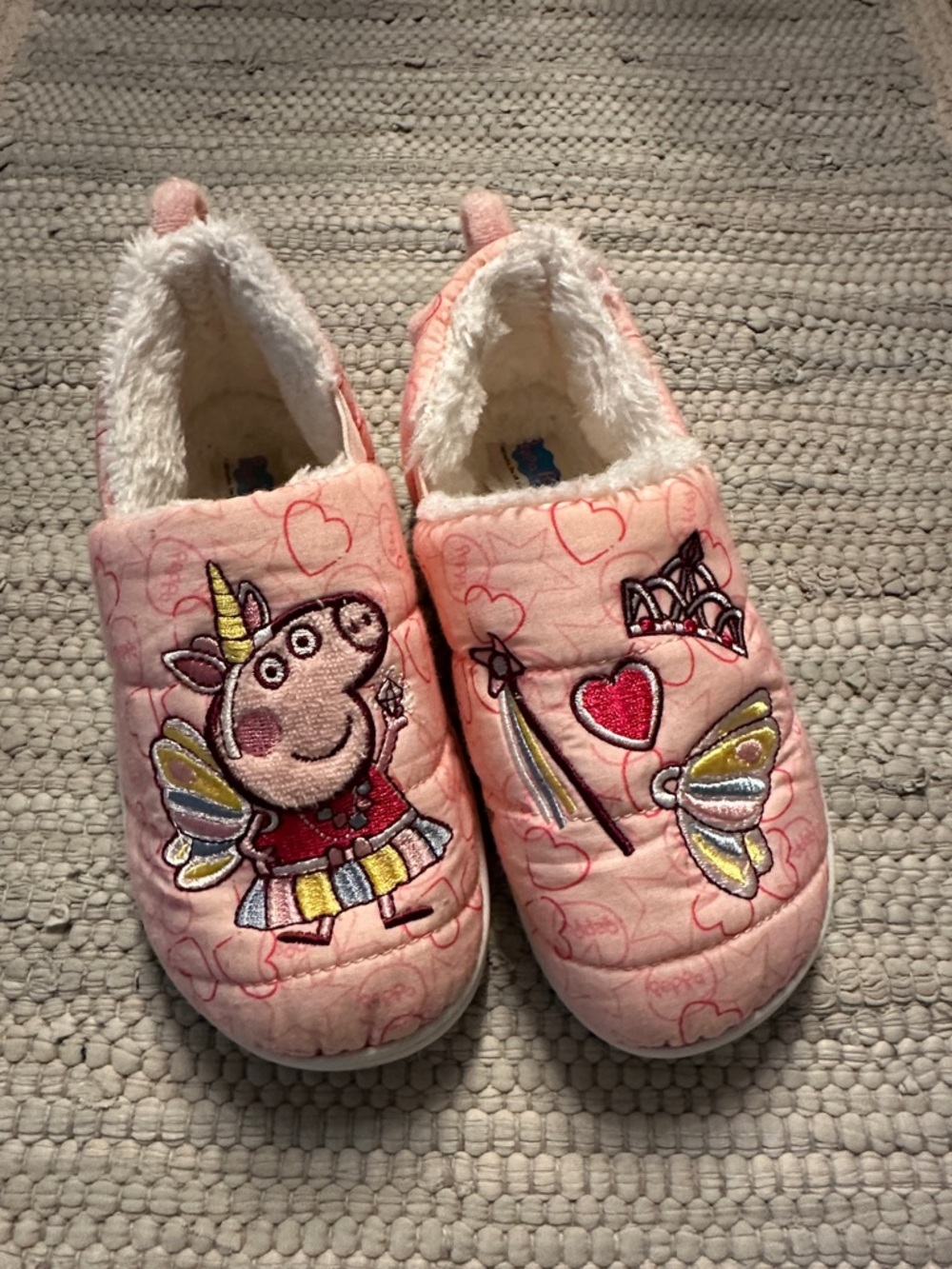 Pink Peppa Pig Quilted Unicorn Slippers with Rubber Bottoms size11/12